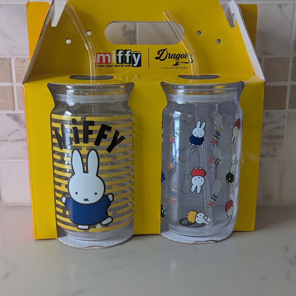 Miffy Glass Tumbler Set with Straws